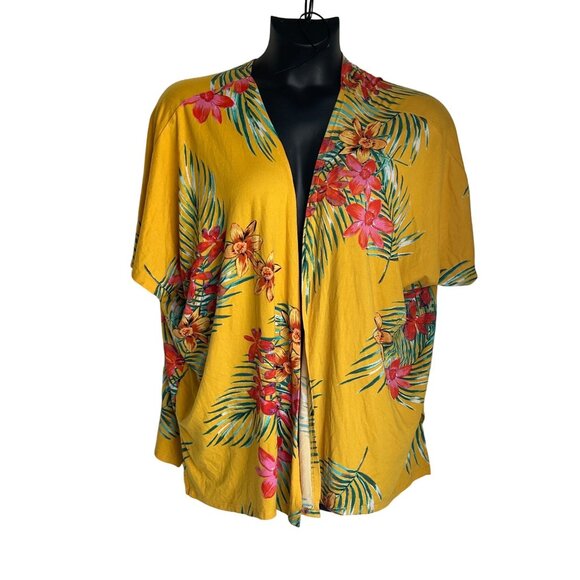 Yellow Floral Hawaiian Kimono Cardigan Shawl 2X COLORFUL YELLOW & GREEN TROPICAL - Picture 2 of 10
